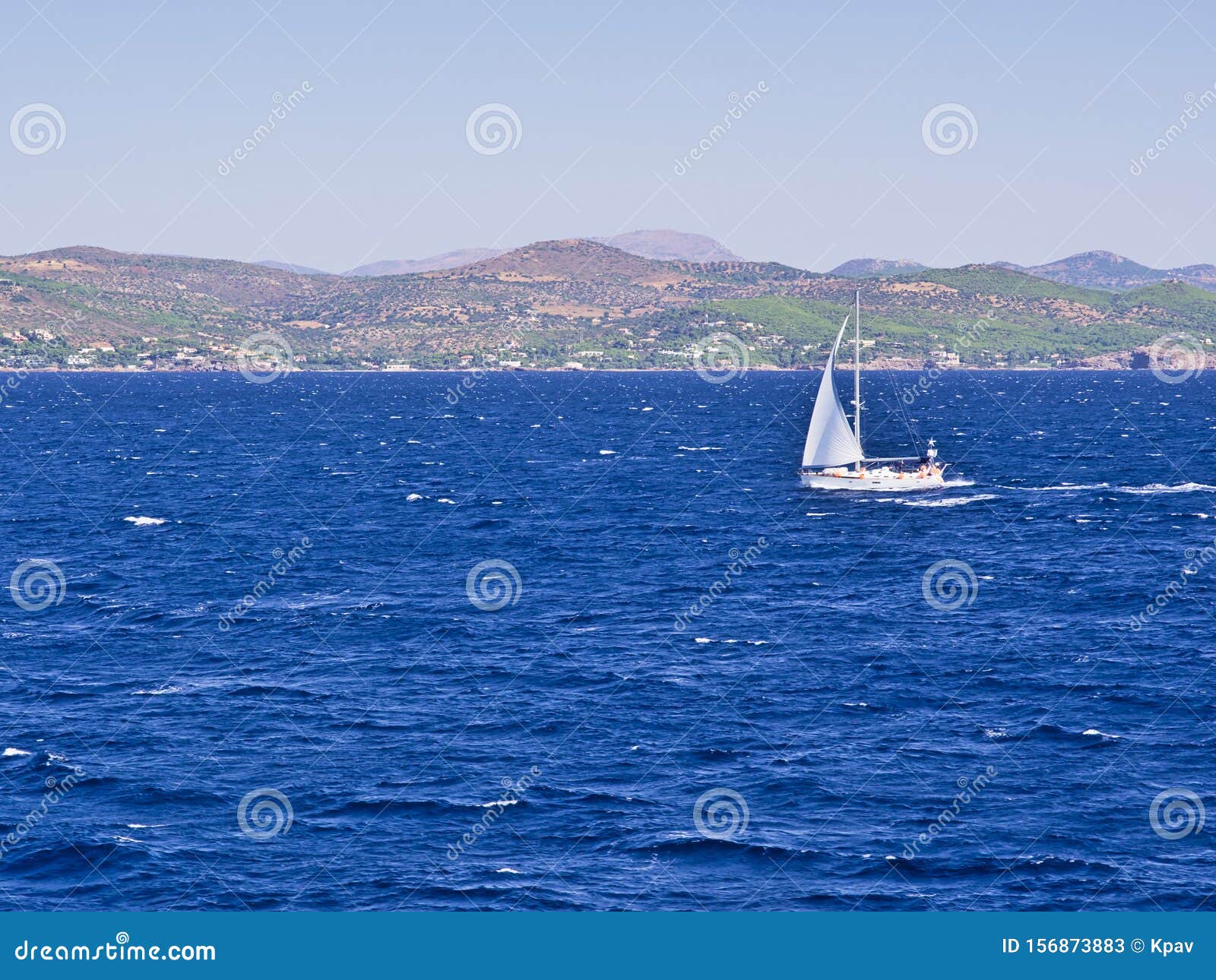 sailboat sailing at aegean sea stock image - image of