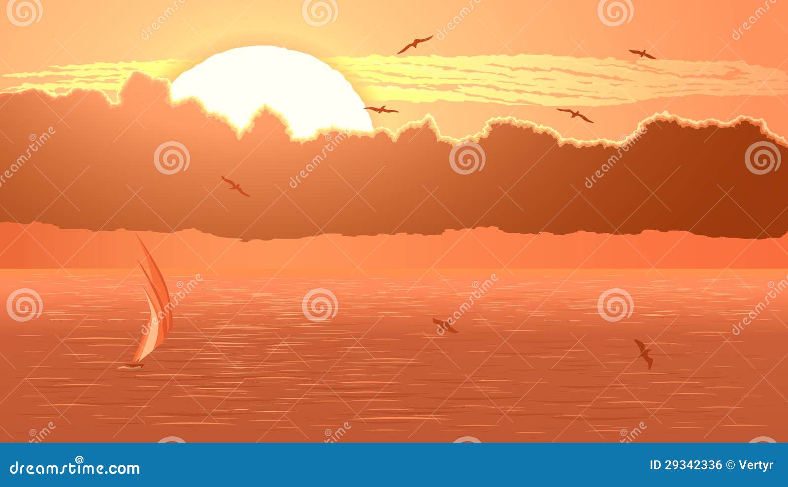 sailboat against orange sunset.