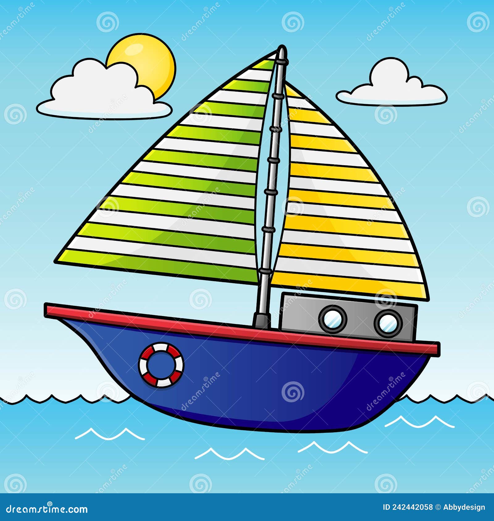 Sailboat Cartoon Colored Vehicle Illustration Stock Vector ...