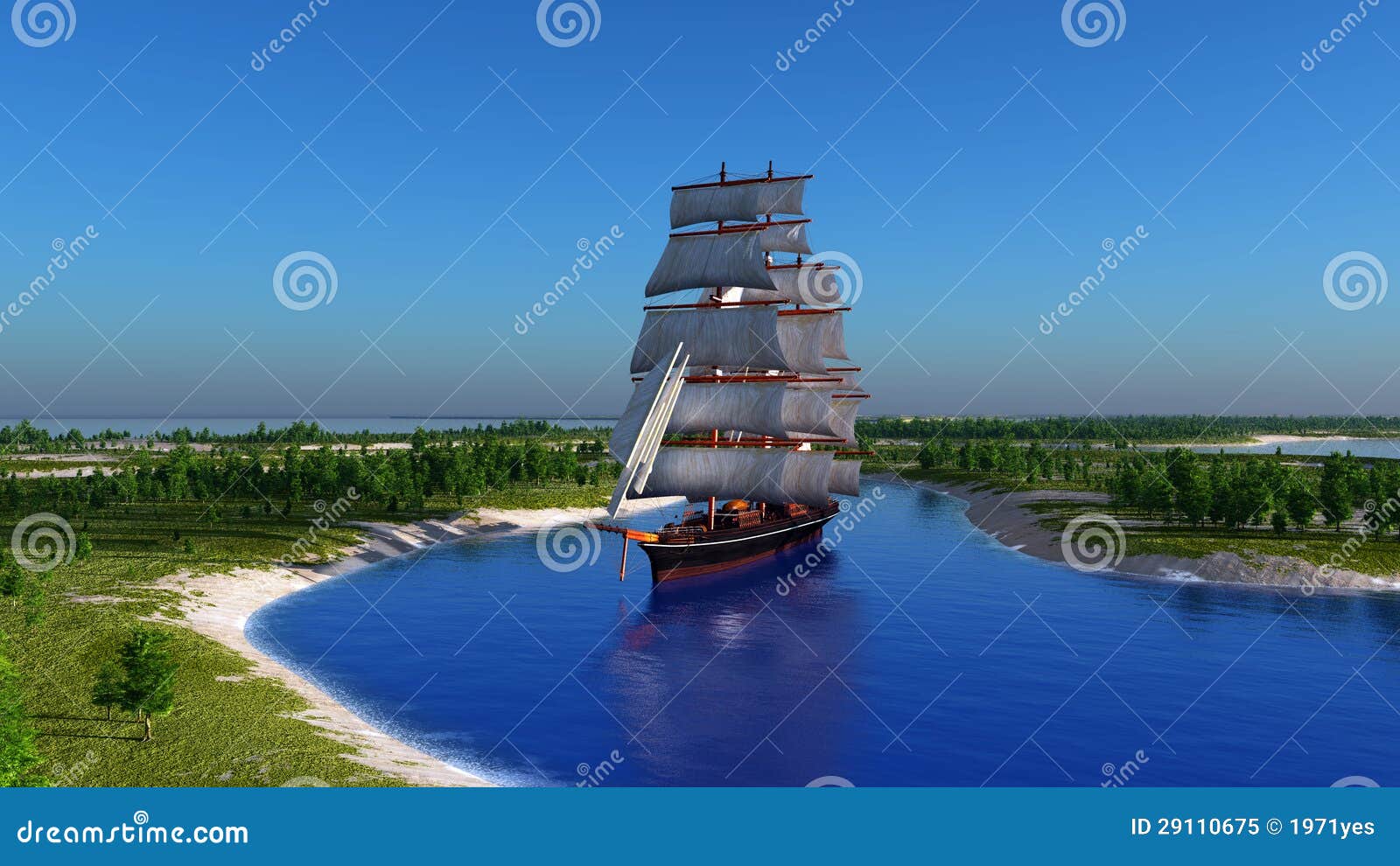 sailboat in the lagoon stock illustration. illustration of