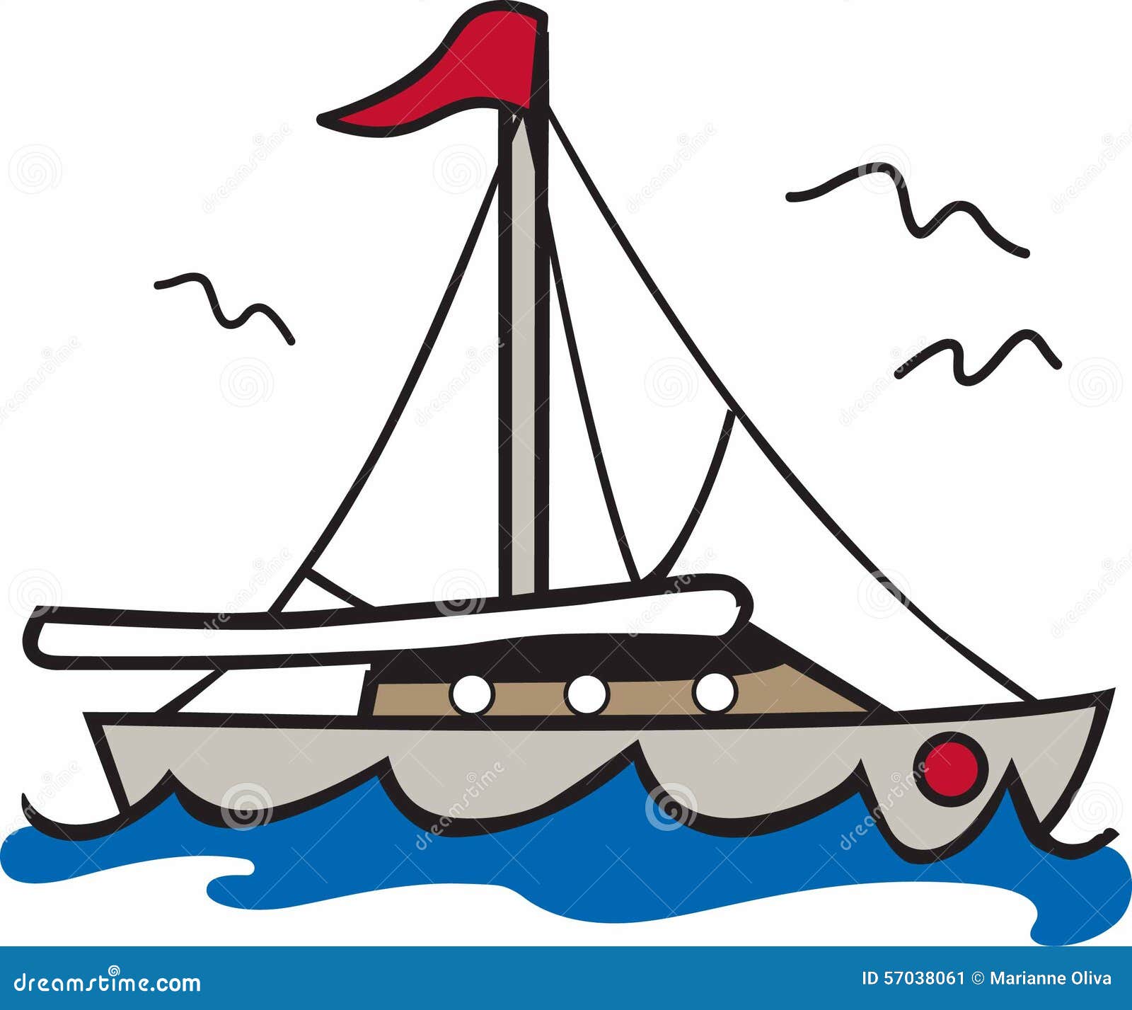 Sailboat Scene stock vector. Illustration of animal, nautical - 57038061