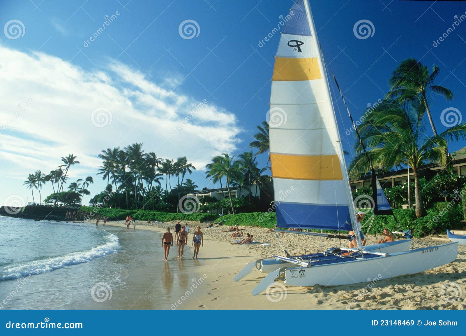 Sailboat and Tourist on Beach in Hawaii Editorial Stock Image Image