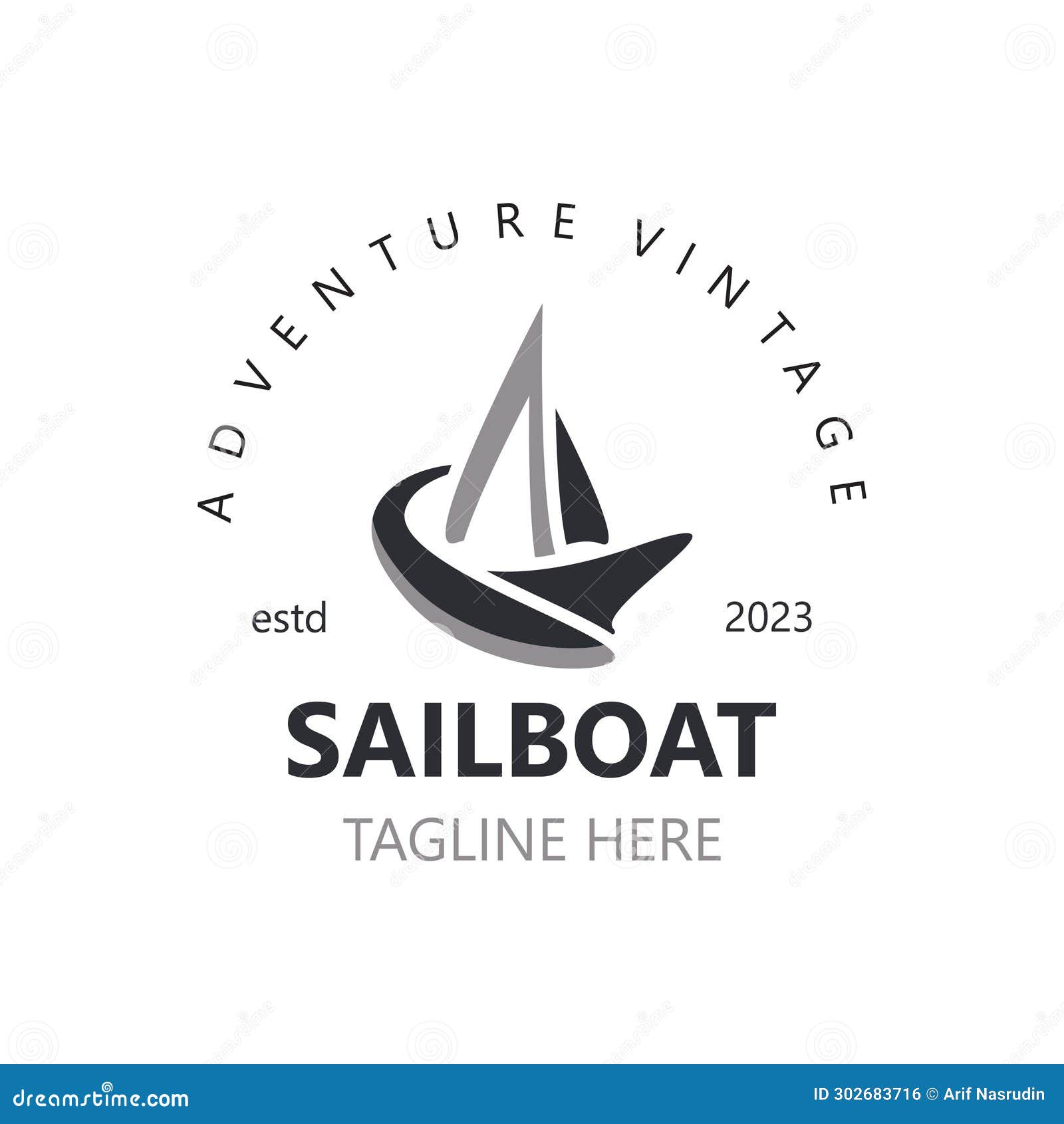 sailboat vintage logo minimalist with wave, travel yacth or sailing boat  