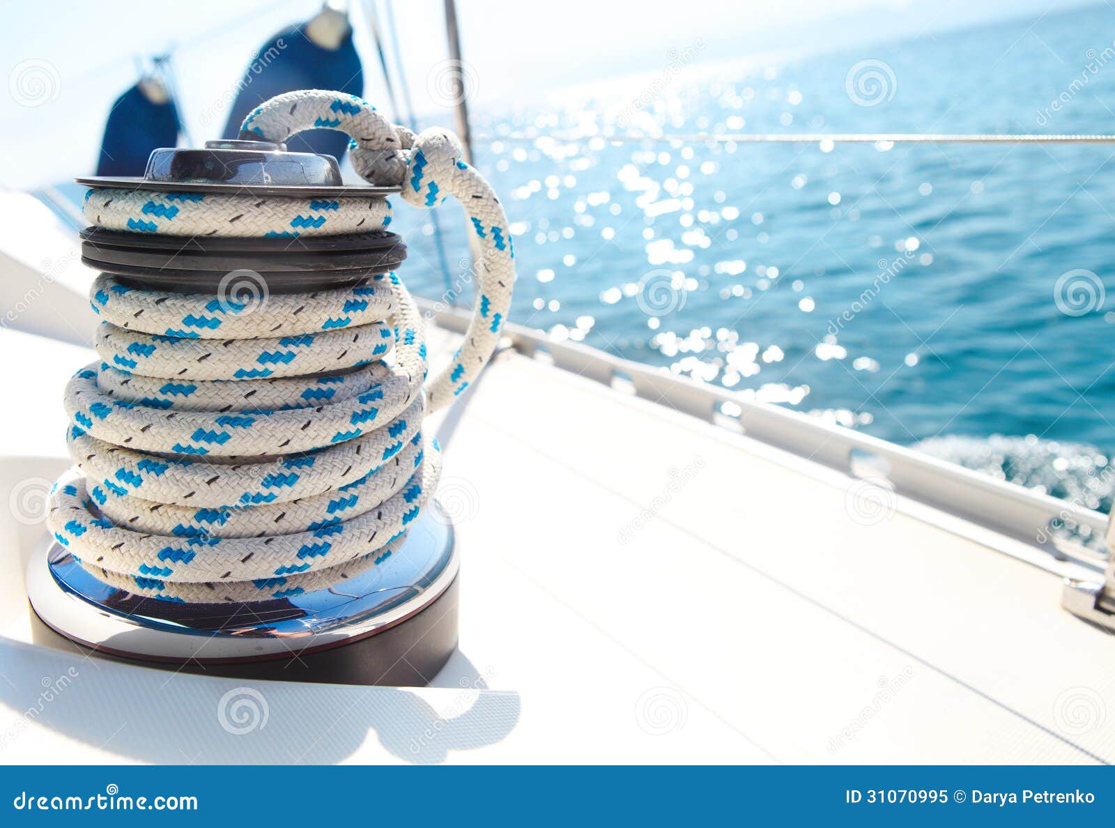 Sailboat Winch And Rope Yacht Detail Stock Image - Image ...