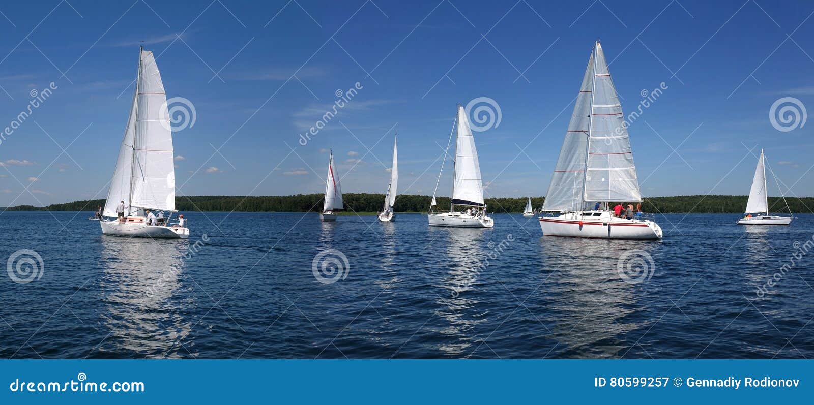 Sailboats Floating In Blue Lake In Summer Stock Image Image Of Peace