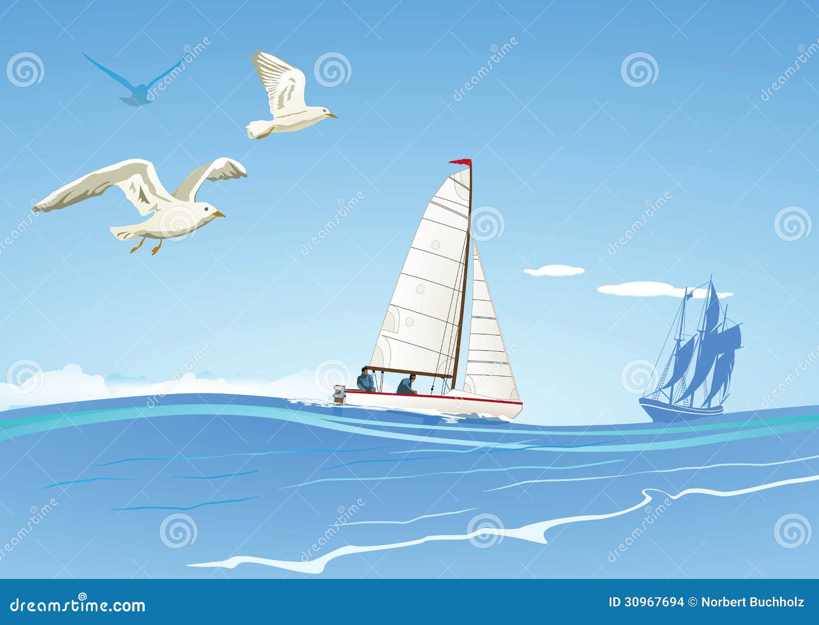 sailboats and seagulls