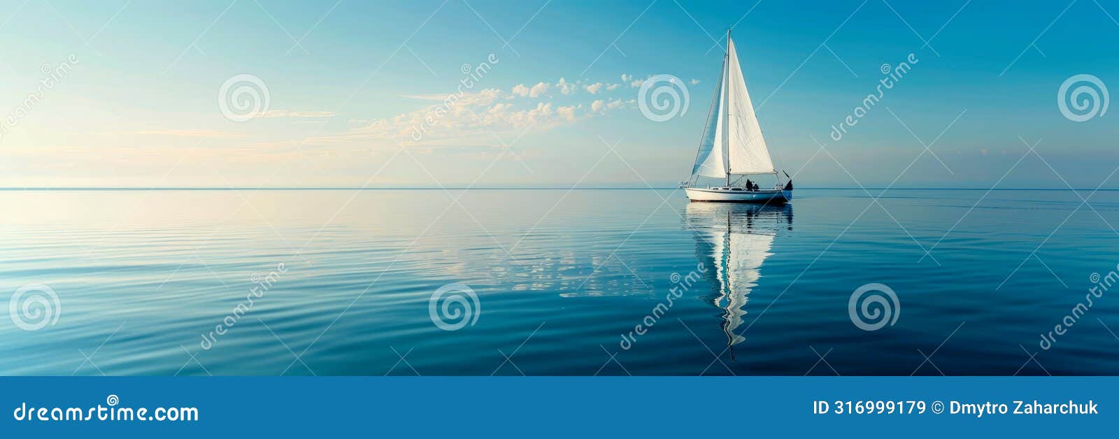 sailing boat on a calm sea, white sails, summer adventure, nautical lifestyle, endless horizons