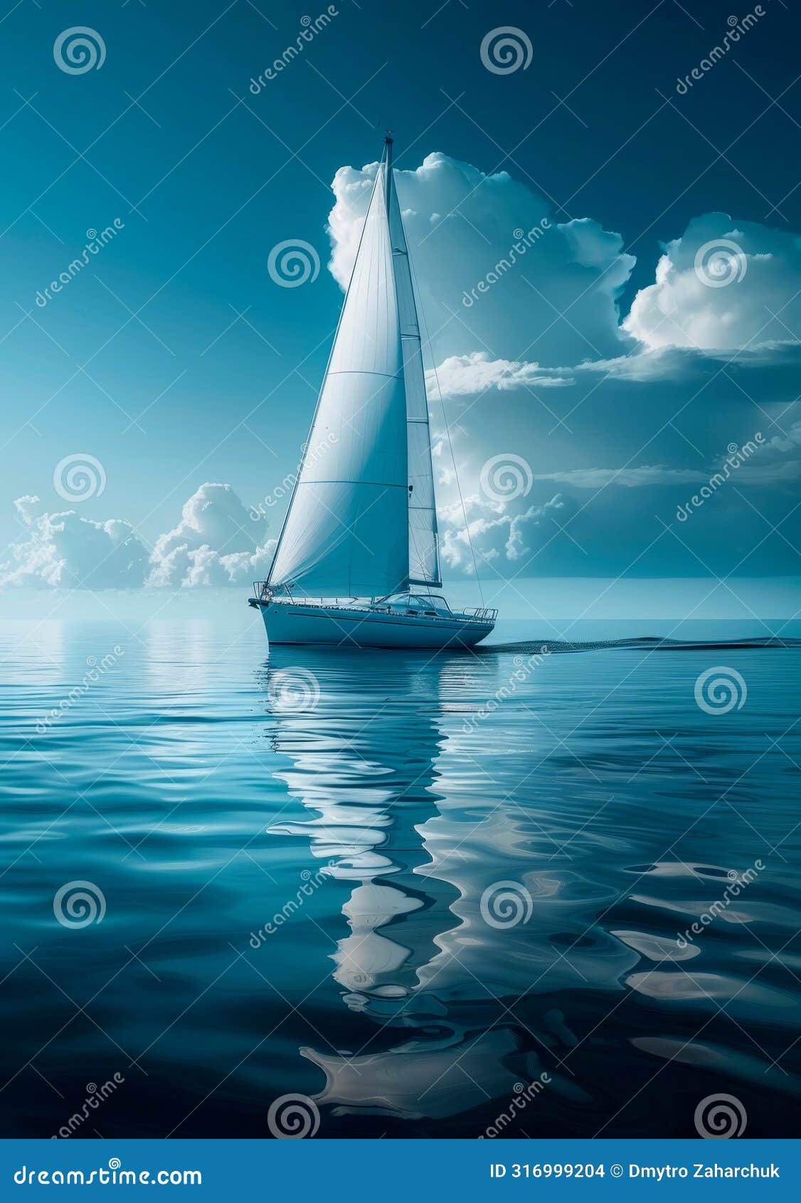 sailing boat on a calm sea, white sails, summer adventure, nautical lifestyle, endless horizons