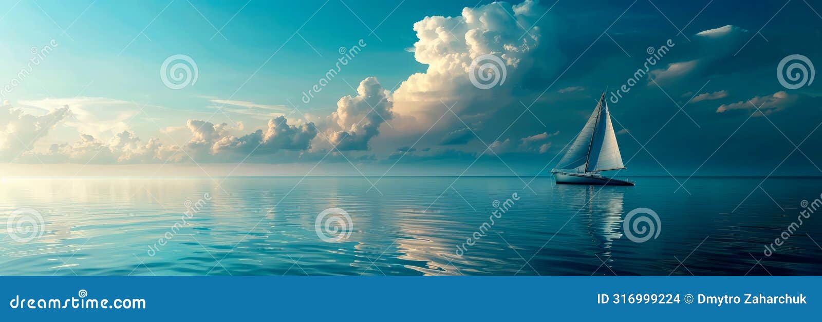 sailing boat on a calm sea, white sails, summer adventure, nautical lifestyle, endless horizons