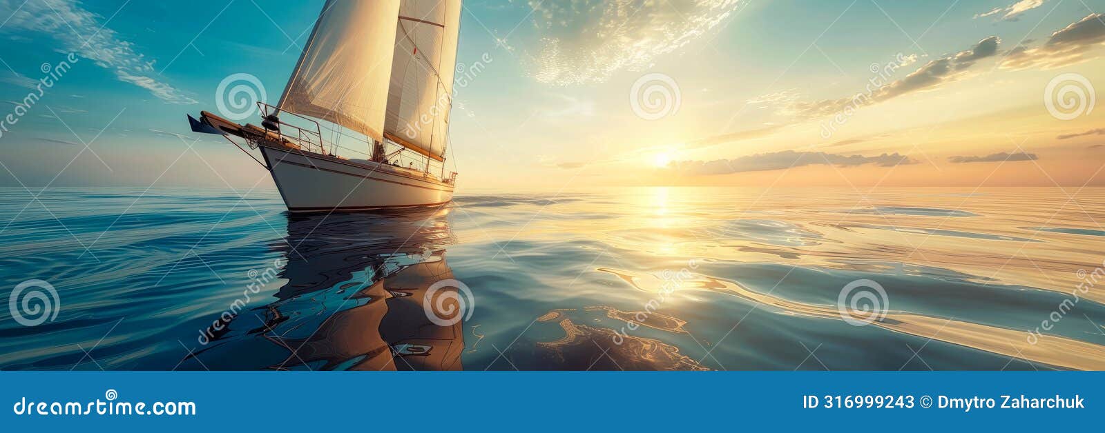 sailing boat on a calm sea, white sails, summer adventure, nautical lifestyle, endless horizons