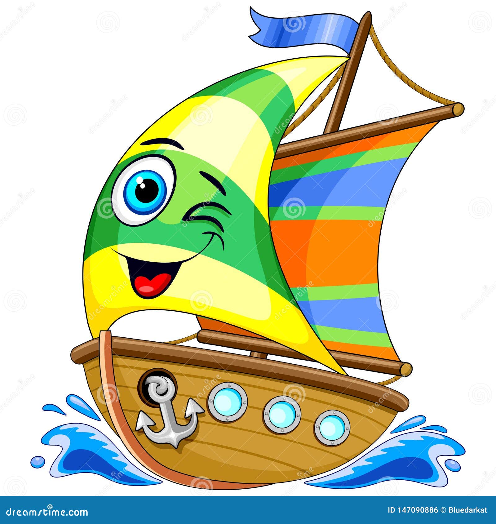 Sailing Boat Cute Cartoon Character Vector Illustration Stock Vector -  Illustration of navigate, holiday: 147090886