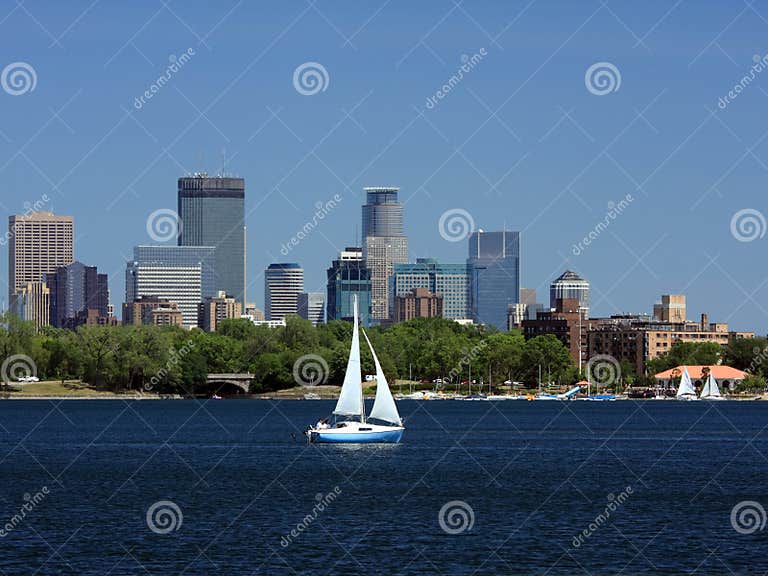 Sailing Boat on Lake Calhoun Stock Image Image of summer, building 10113965