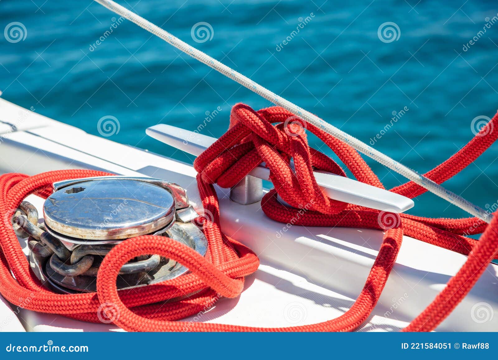 Sailing Boat Mooring Rope Tied on Cleat. Heavy Metal Chain Around the Winch  Stock Image - Image of equipment, maritime: 221584051
