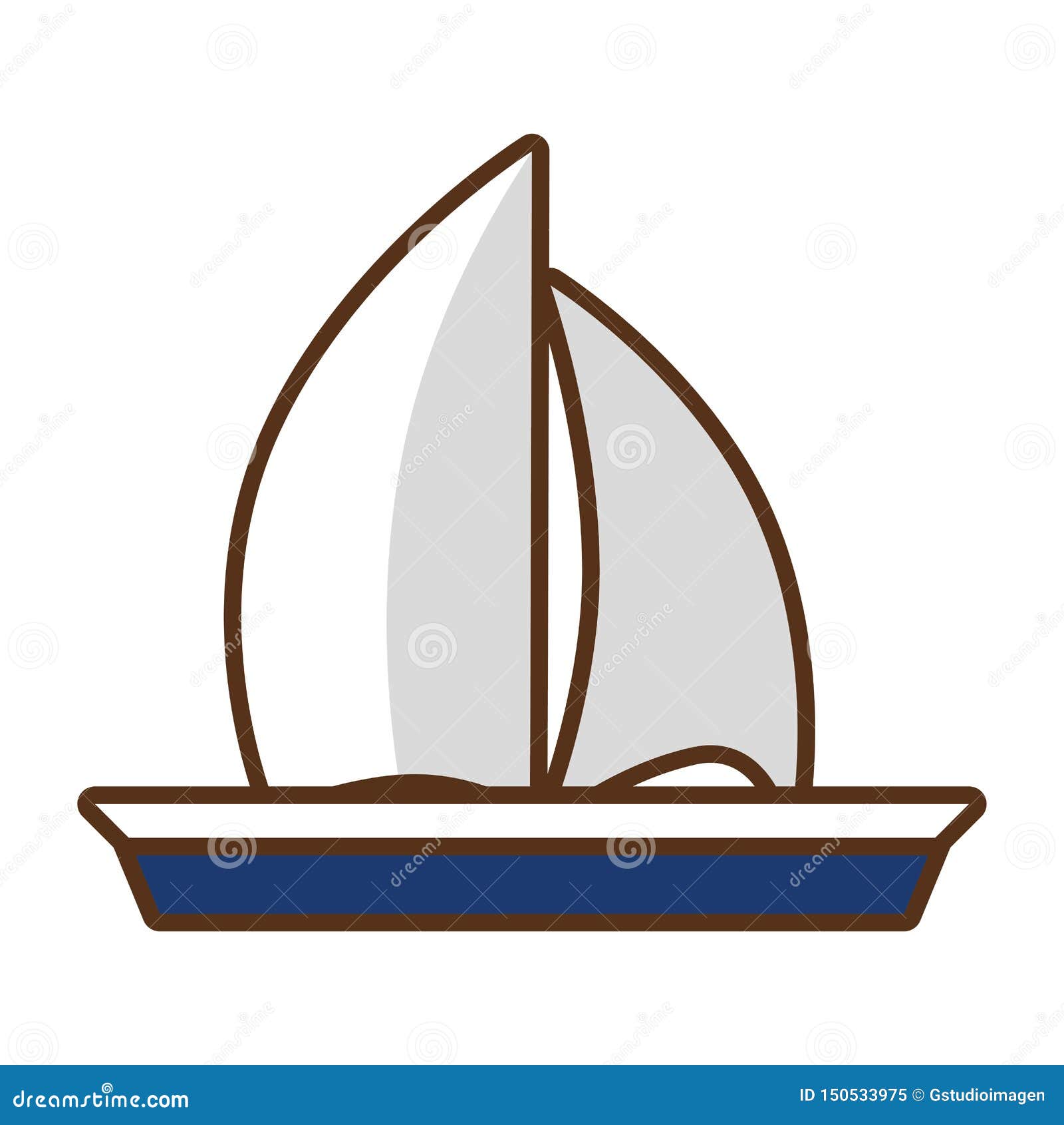 Sailing Boat Travel on White Background Stock Illustration