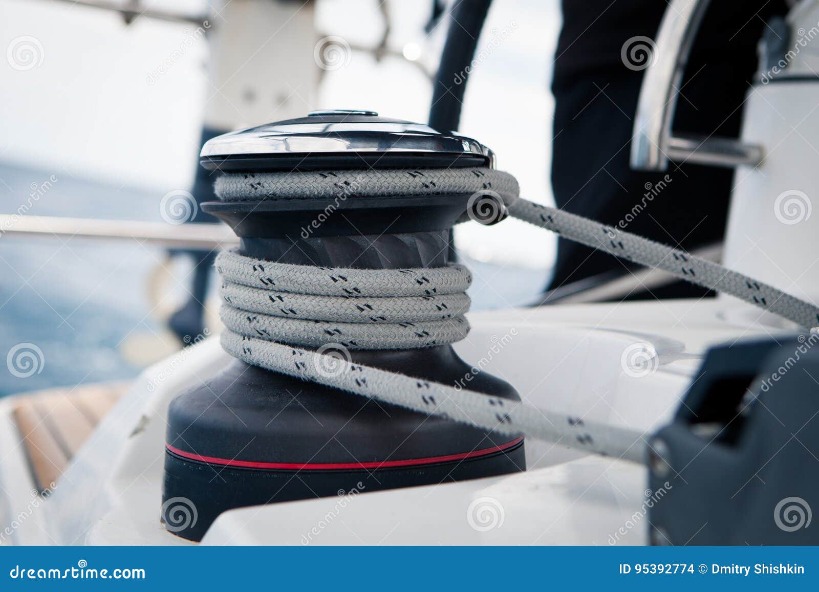 Sailing Boat Winch with Rope Closeup Stock Photo Image of line