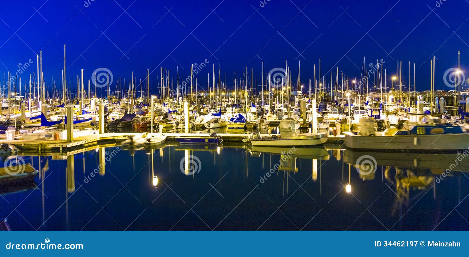 Sailing Boats in the Windless Monterey Harbor at the Pier by Night ...