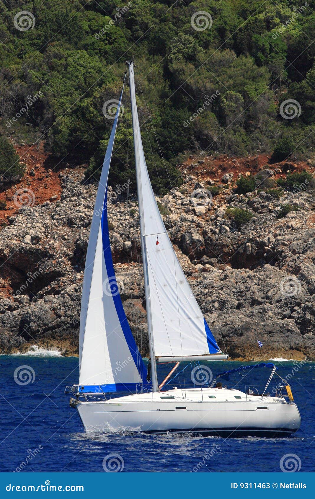 Sailing in Greece. Sailing yacht in the Ionian Greece