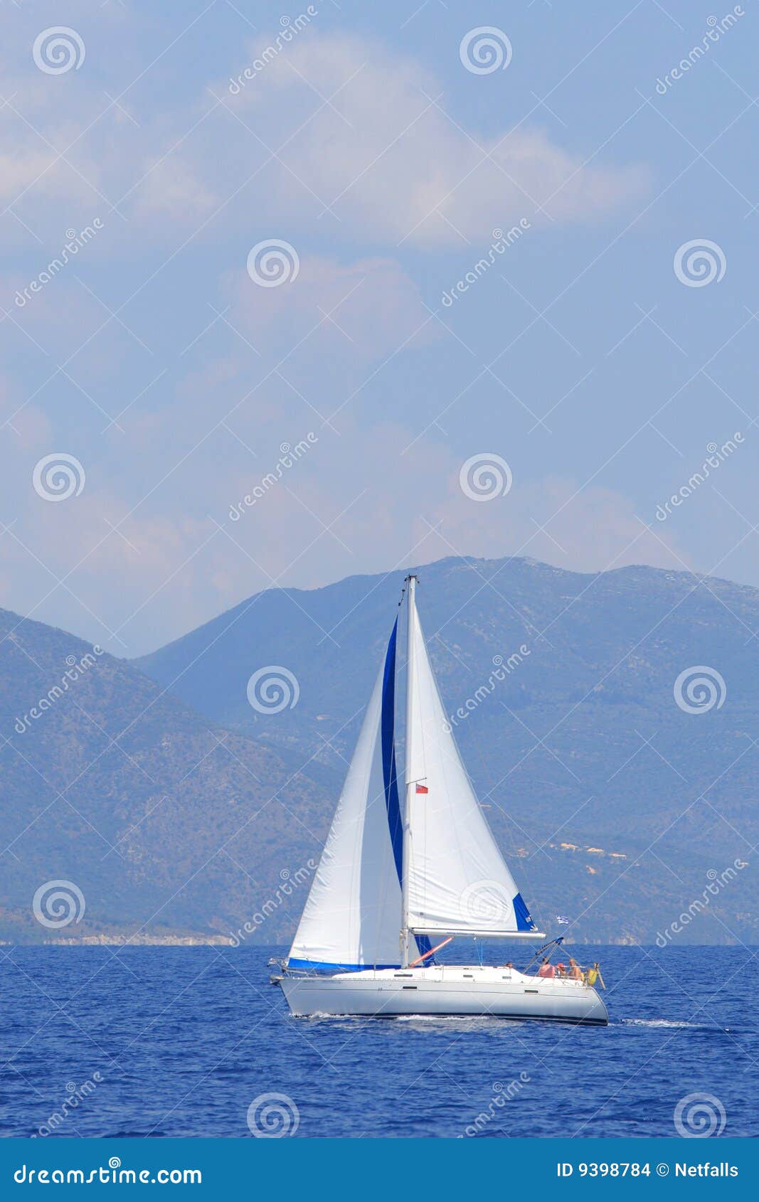 Sailing in Greece stock photo. Image of sailboat, santorini 9398784