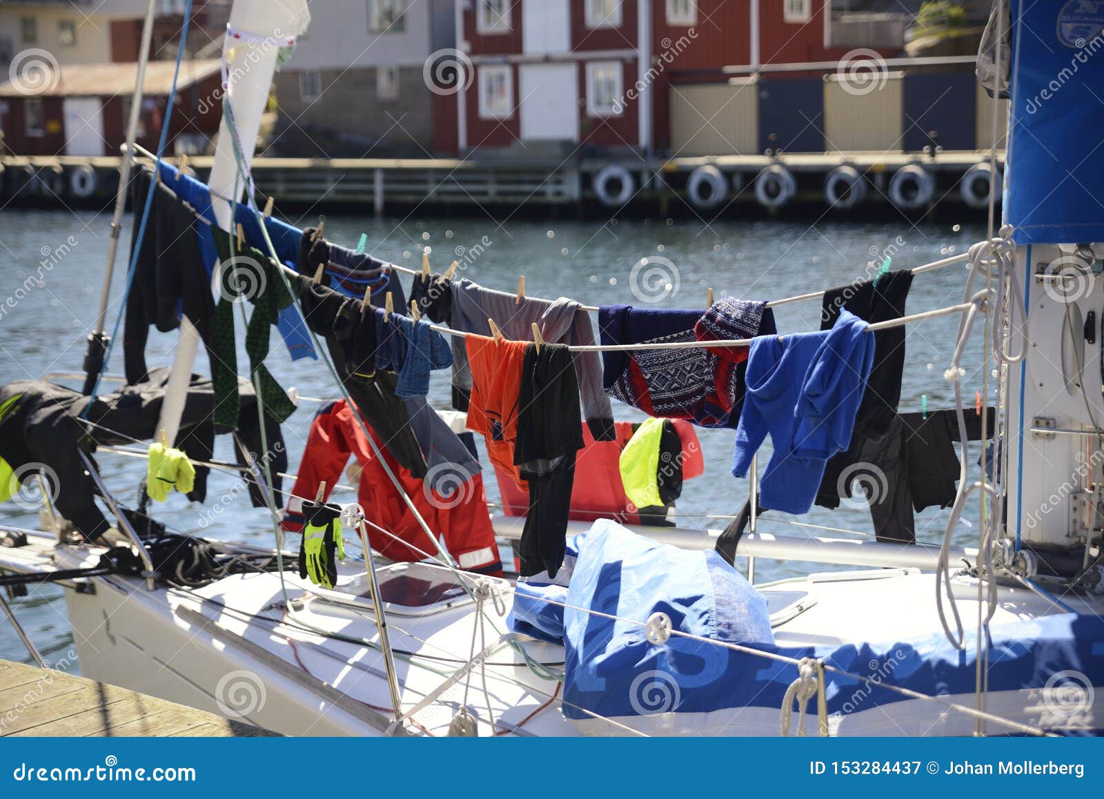 Sailing Laundry Hanging on a Clothesline Stock Image Image of towel, vertical 153284437