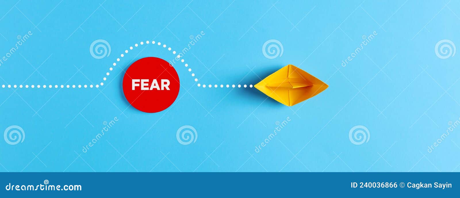 sailing paper boat comes around the obstacle of fear. to overcome or to avoid fear and to be confident