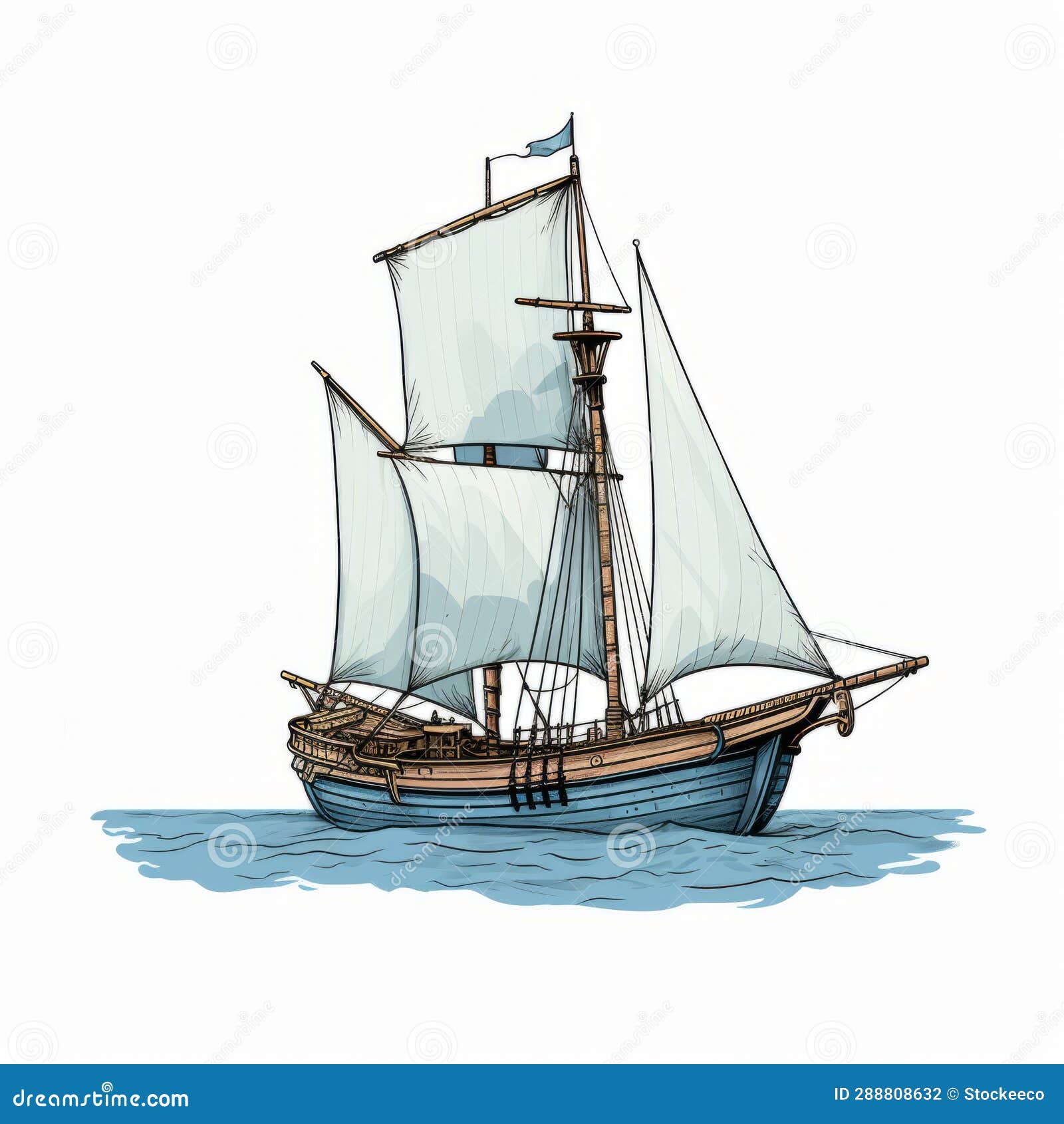 rustic renaissance sailing ship  in clip art style