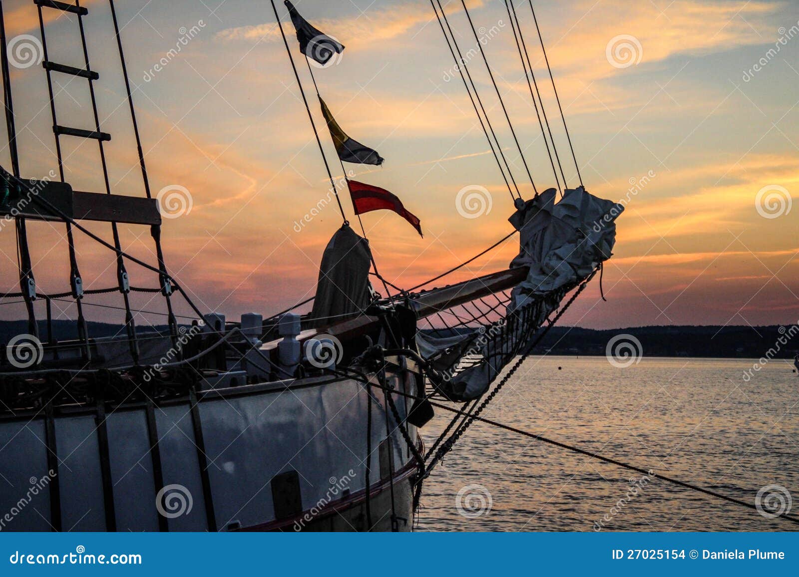 Sailing schooner at sunset stock photo. Image of moored 27025154