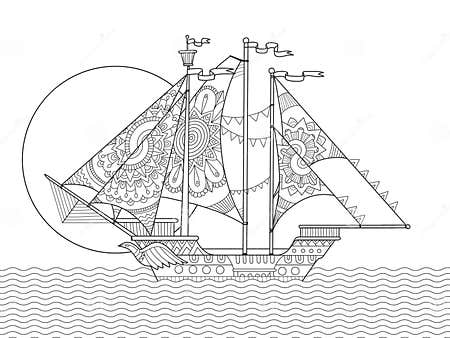 Sailing Ship Drawing Coloring Book Vector Stock Vector - Illustration ...