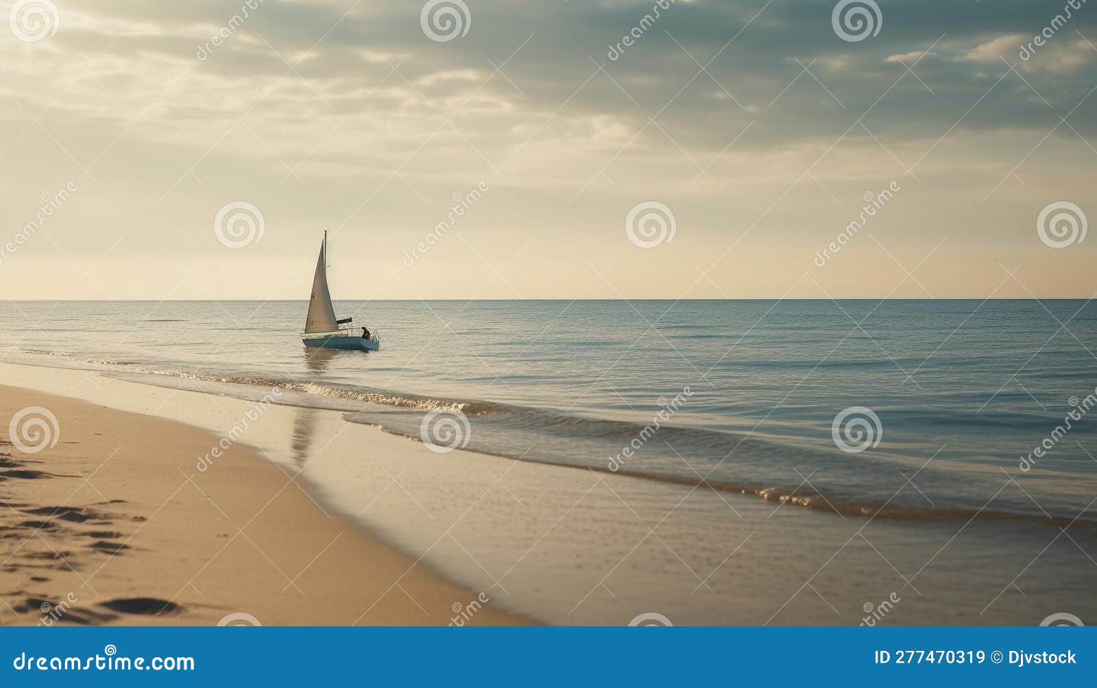 Sailing Ship Glides on Tranquil Blue Waters Generated by AI Stock Image