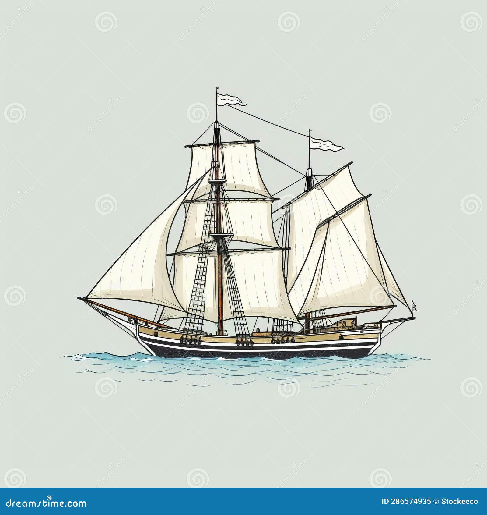 sailing ship  in classic americana style