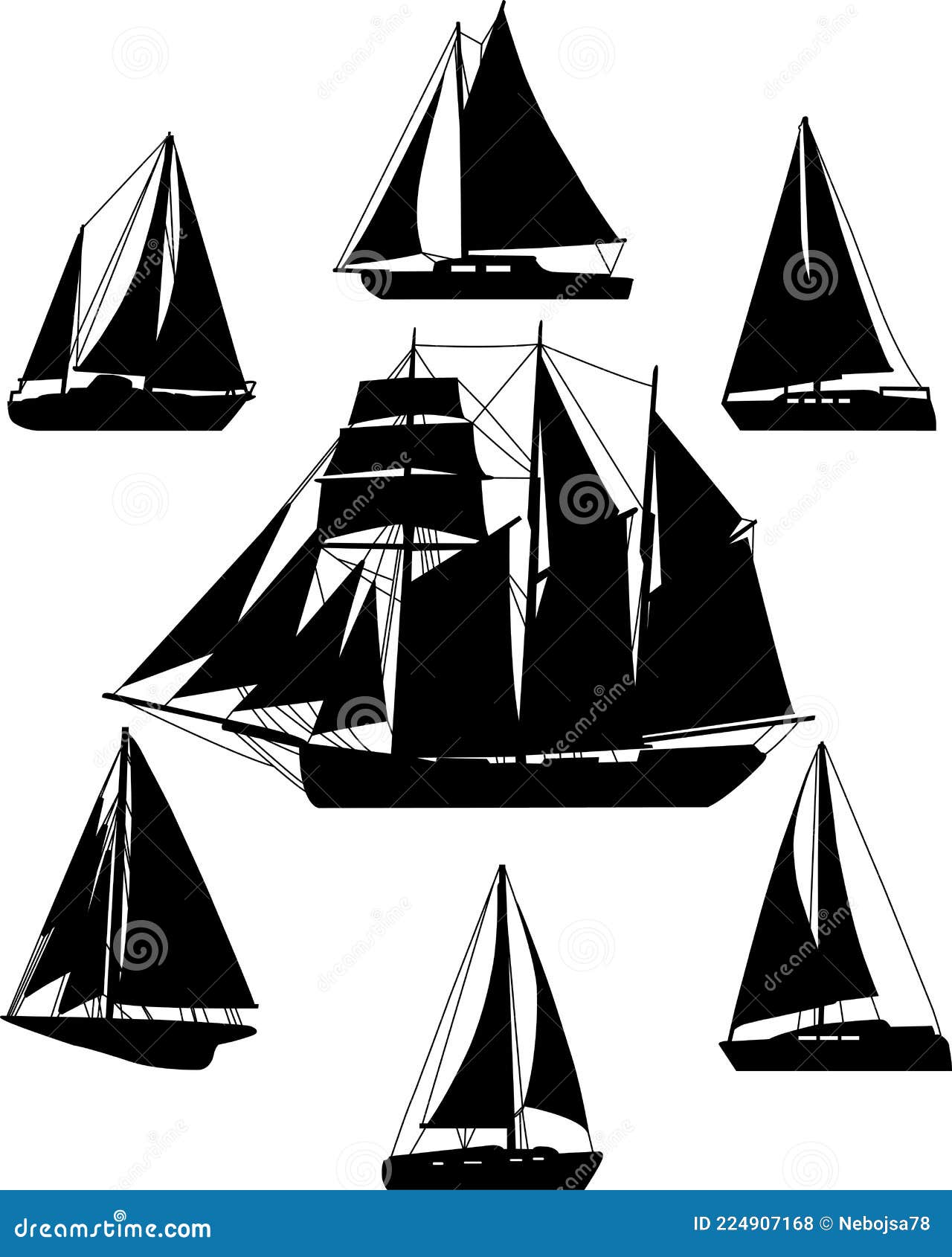 Sailing Ships Silhouettes Vector Stock Vector Illustration of ship