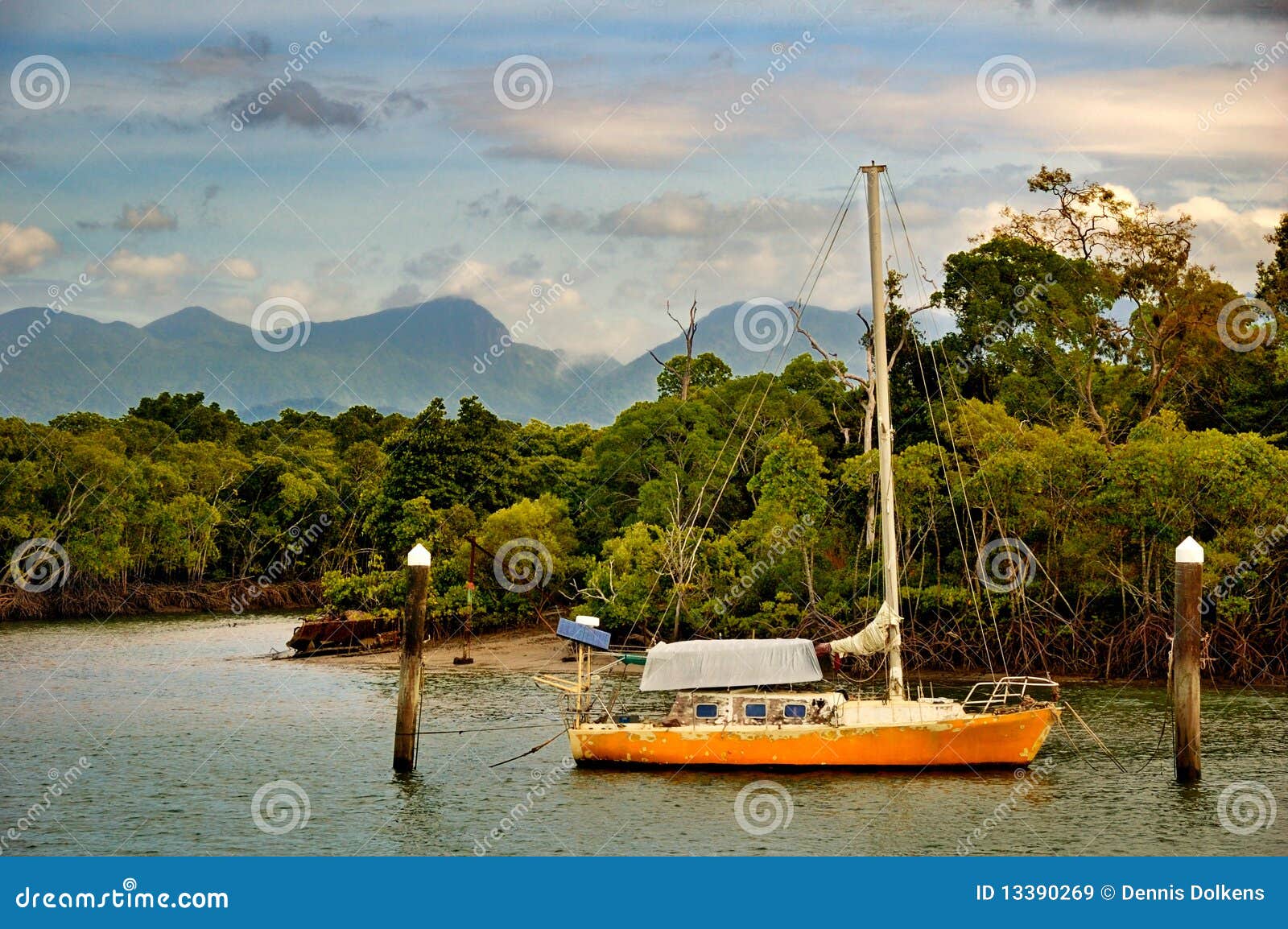 Sailing Vessel in a Tropical Bay in Australia Stock Image Image of