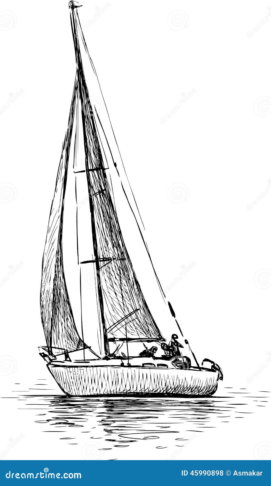 drawing of sailing yacht