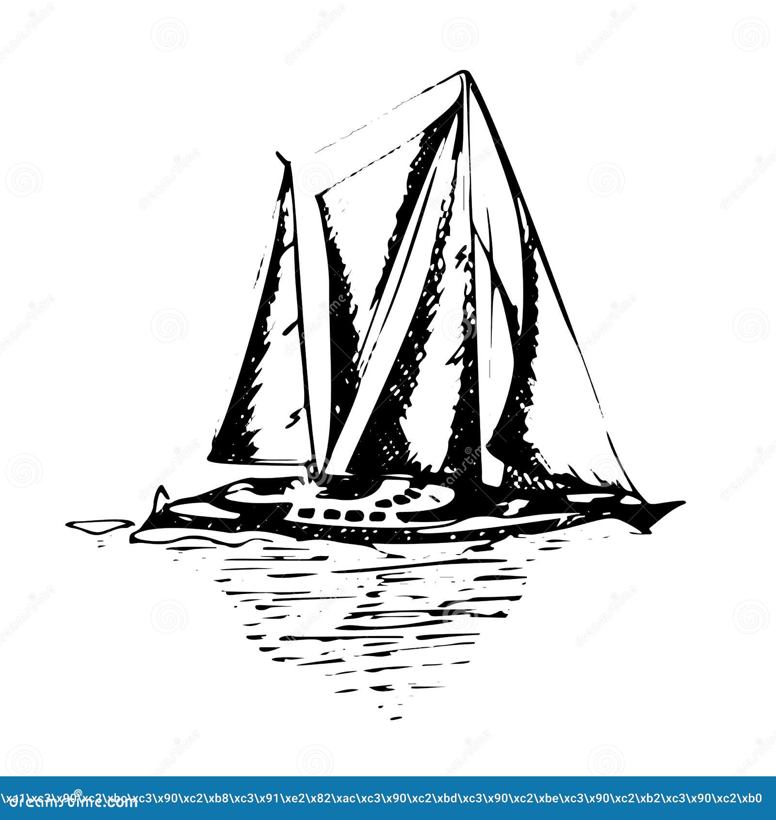 Sailing Yachts Schooner Ships in Graphic Style Made with Black Ink ...