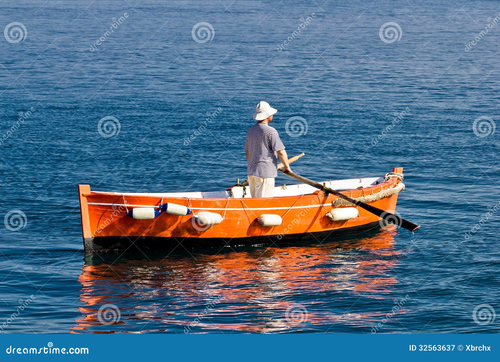 Sailor Rowing On Wooden Taxi Boat Stock Image - Image of ...