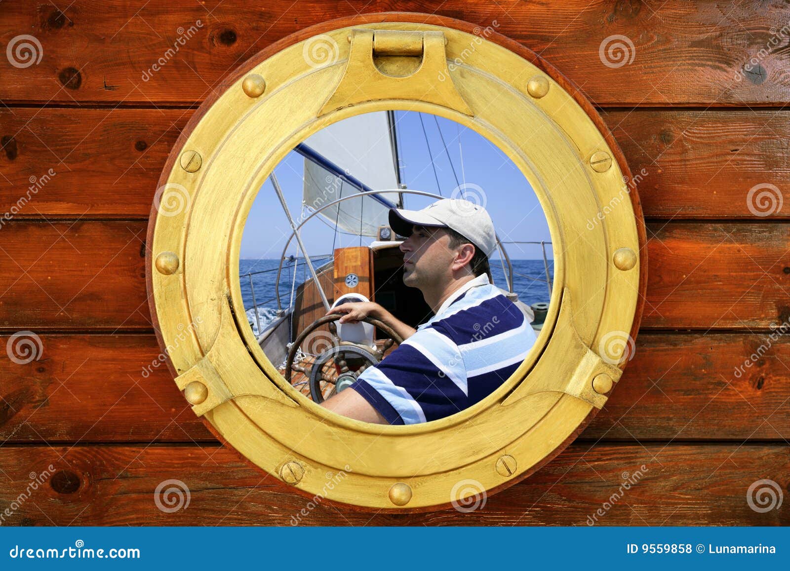 sailor on sailboat, from boat window