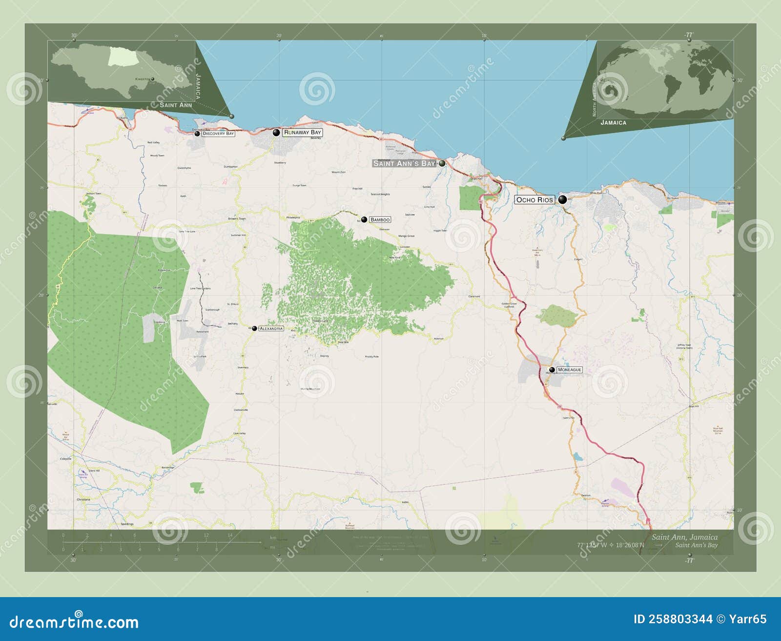 Saint Ann, Jamaica. OSM. Labelled Points of Cities Stock Illustration Illustration of land