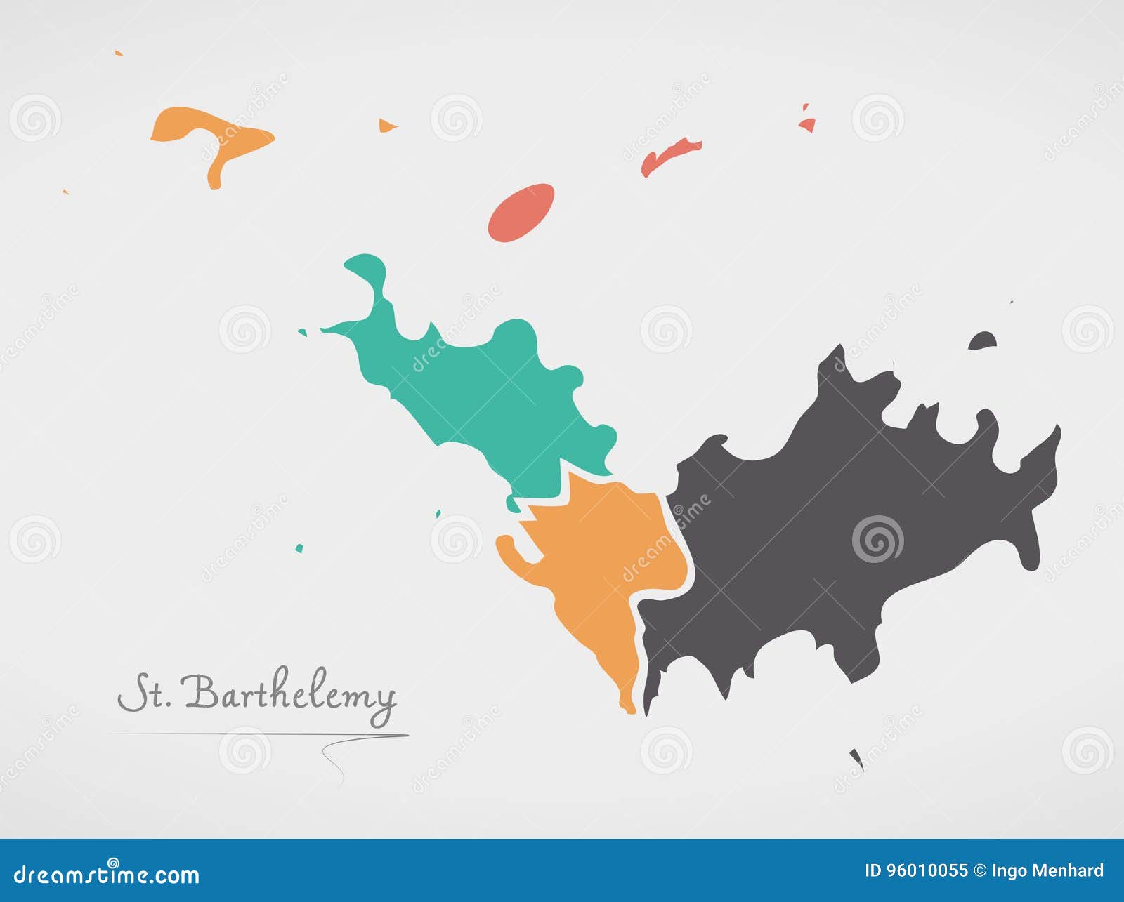 Saint Barthelemy Map with States and Modern Round Shapes Stock Vector
