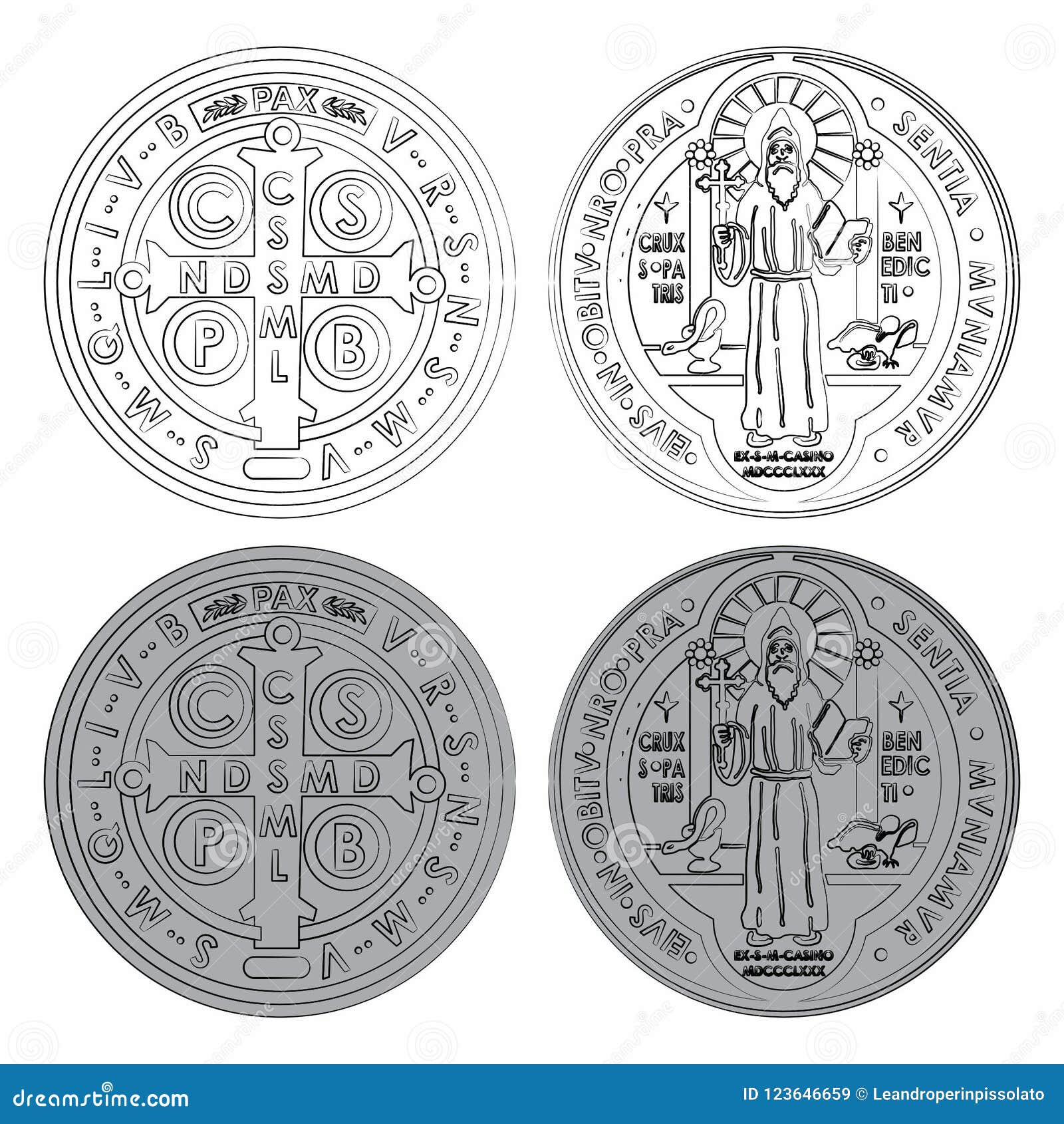 Saint Benedict Medals Set Variable Colors with Different Outline Like a  Brushstrokes Stock Vector - Illustration of metal, church: 123646659