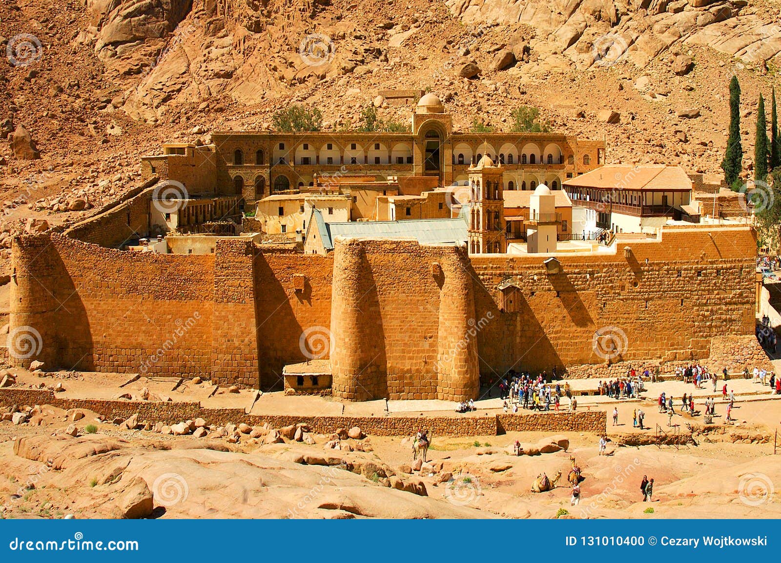 saint catherine`s monastery sacred monastery of the god trodden mount sinai, mouth of a gorge at the foot of mount sinai,
