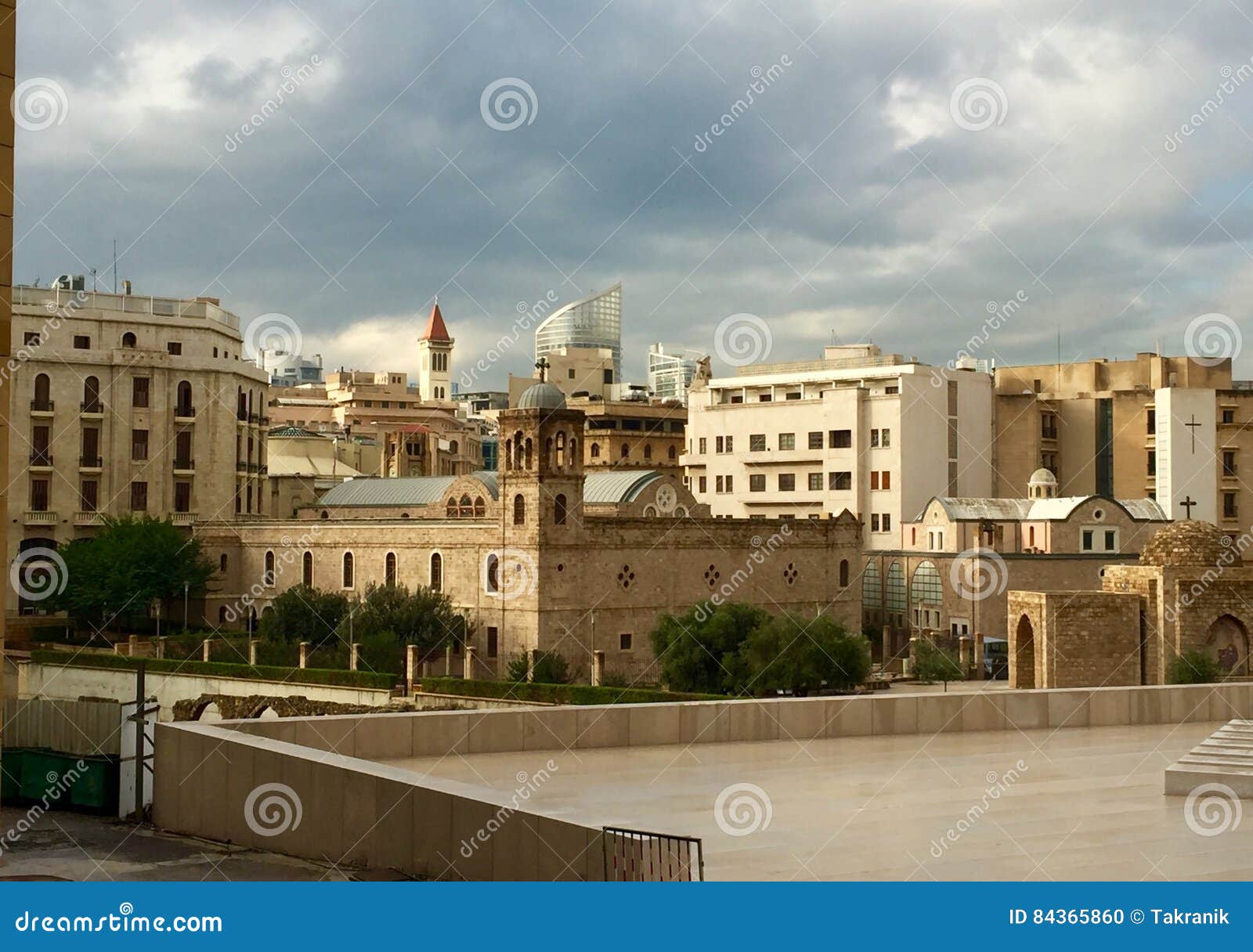 saint george greek orthodox cathedral, beirut, lebanon.view of the cathedral from nejmeh square.