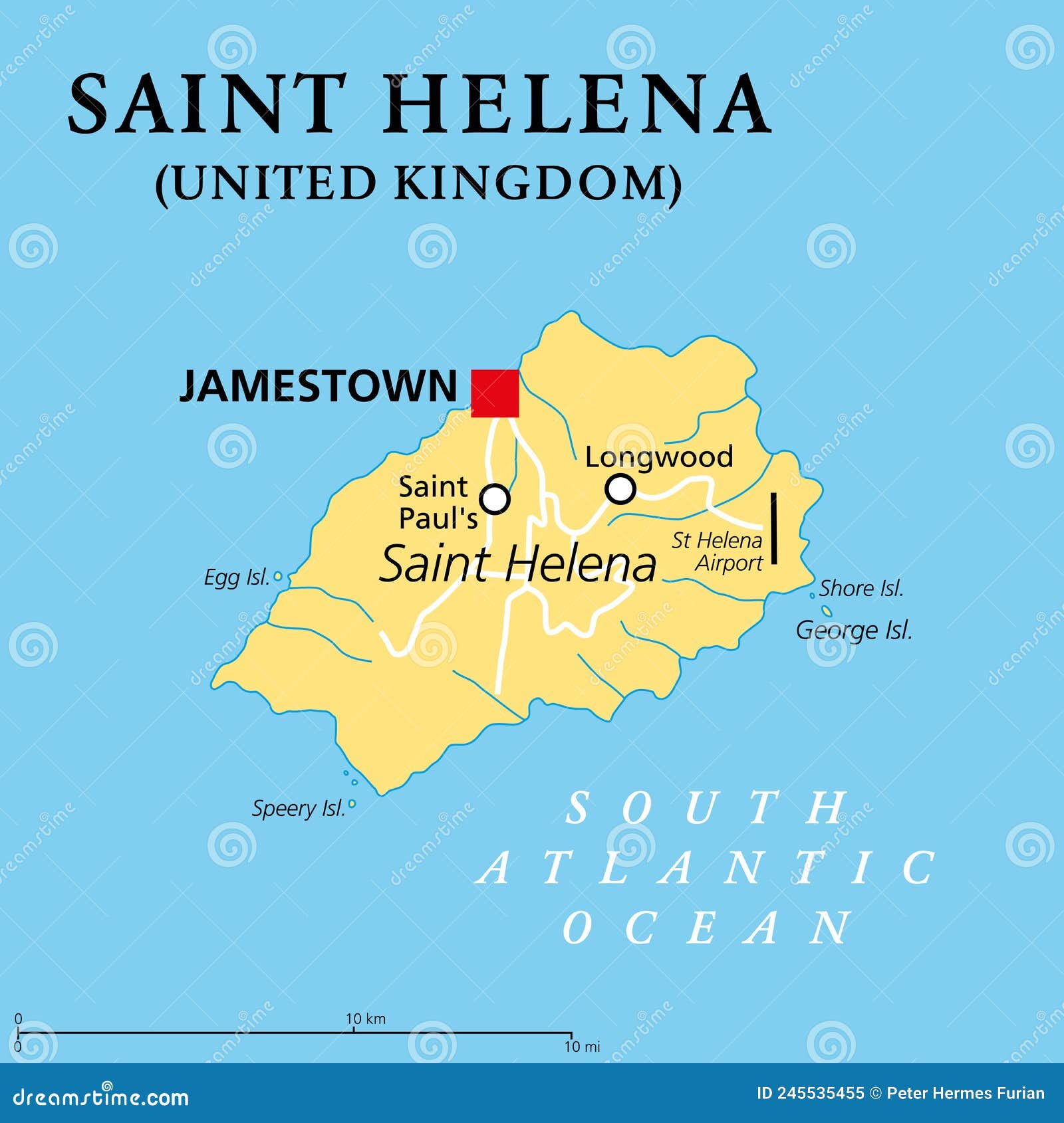 St. Helena Island Map Atlantic Ocean 