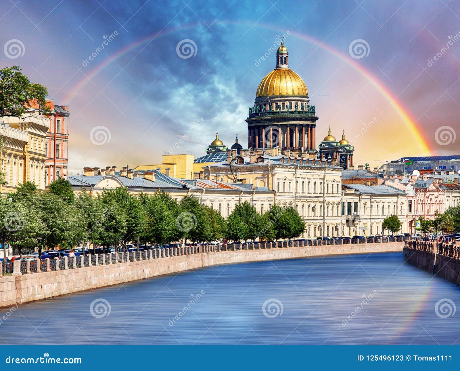 saint isaac cathedral across moyka river, st petersburg, russia