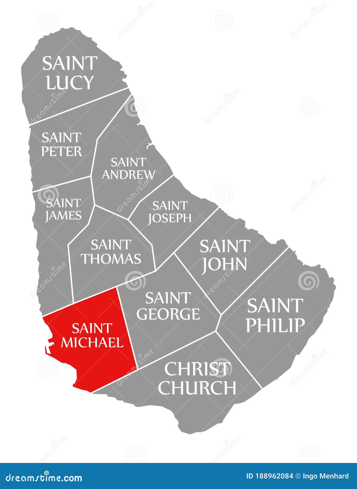 Saint Michael Red Highlighted In Map Of Barbados Stock Illustration Illustration Of Shape