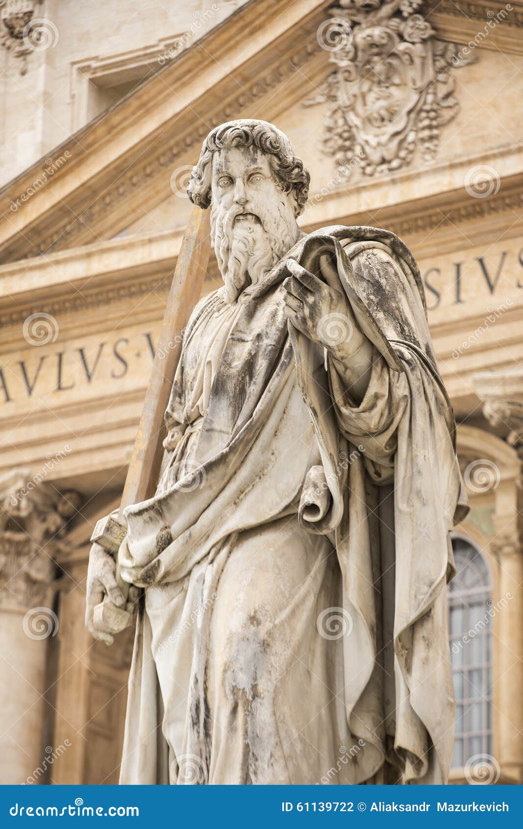 Saint Paul Statue In Front Of The Basilica Of St. Peter, Vatican Stock