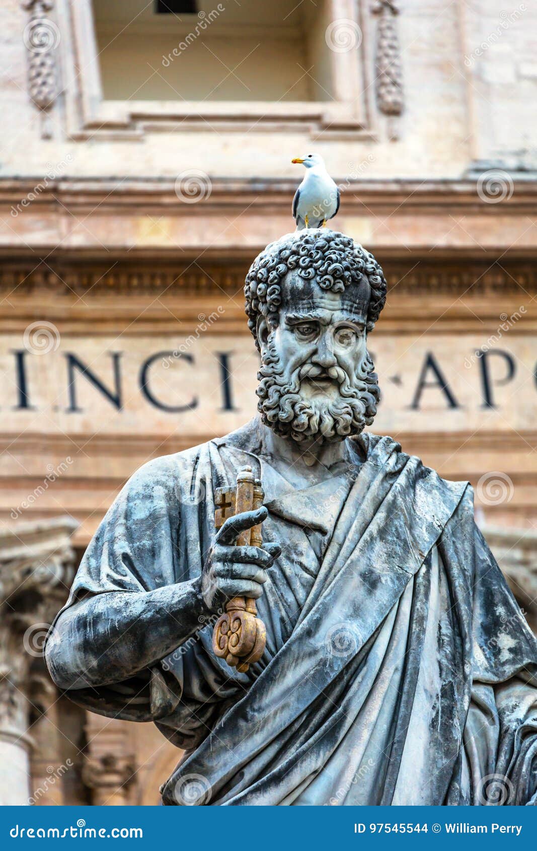 saint peter keys statue seagull vatican rome italy