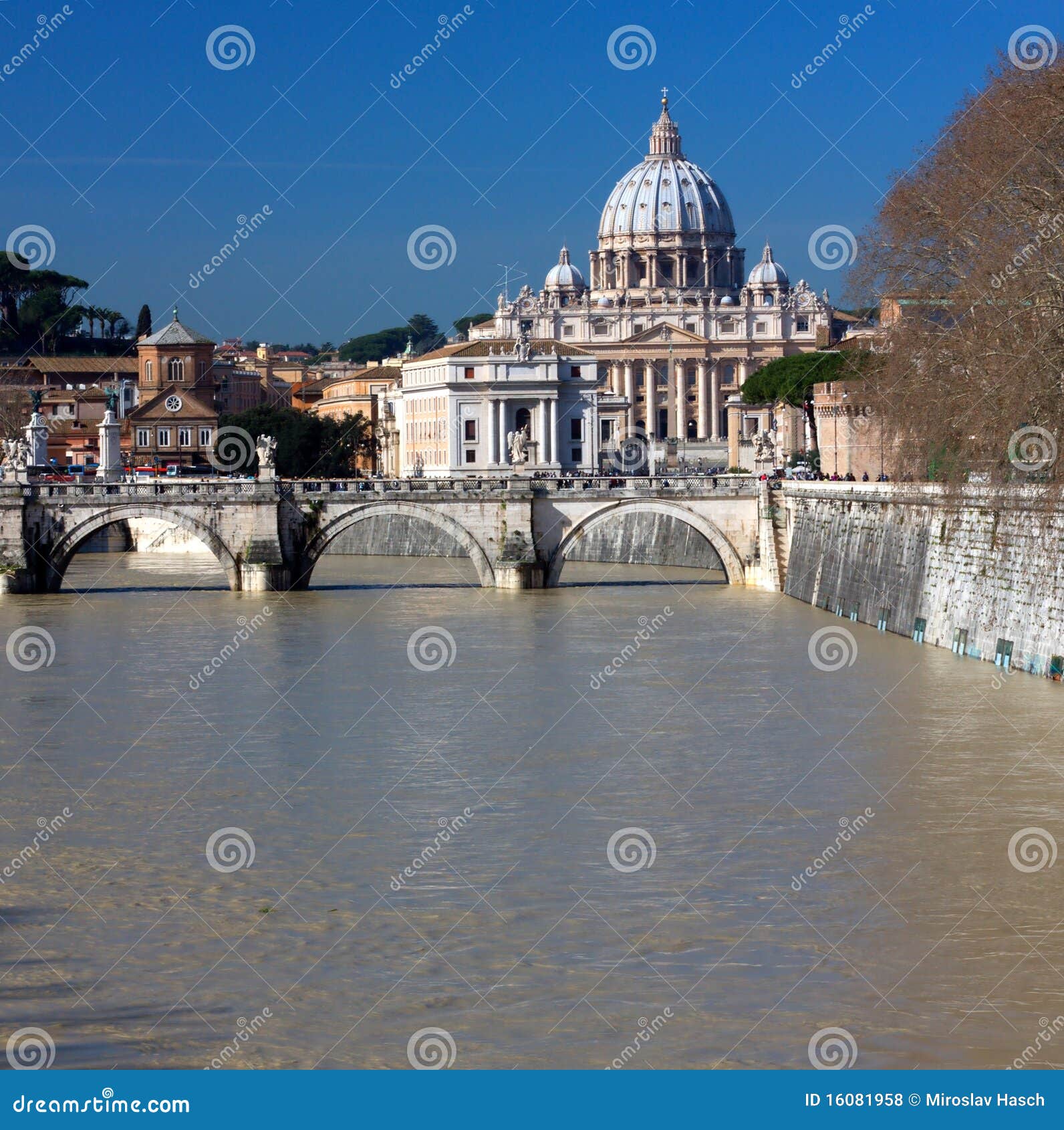 Saint Peters Basilica and Tiber River Stock Photo Image of bridge
