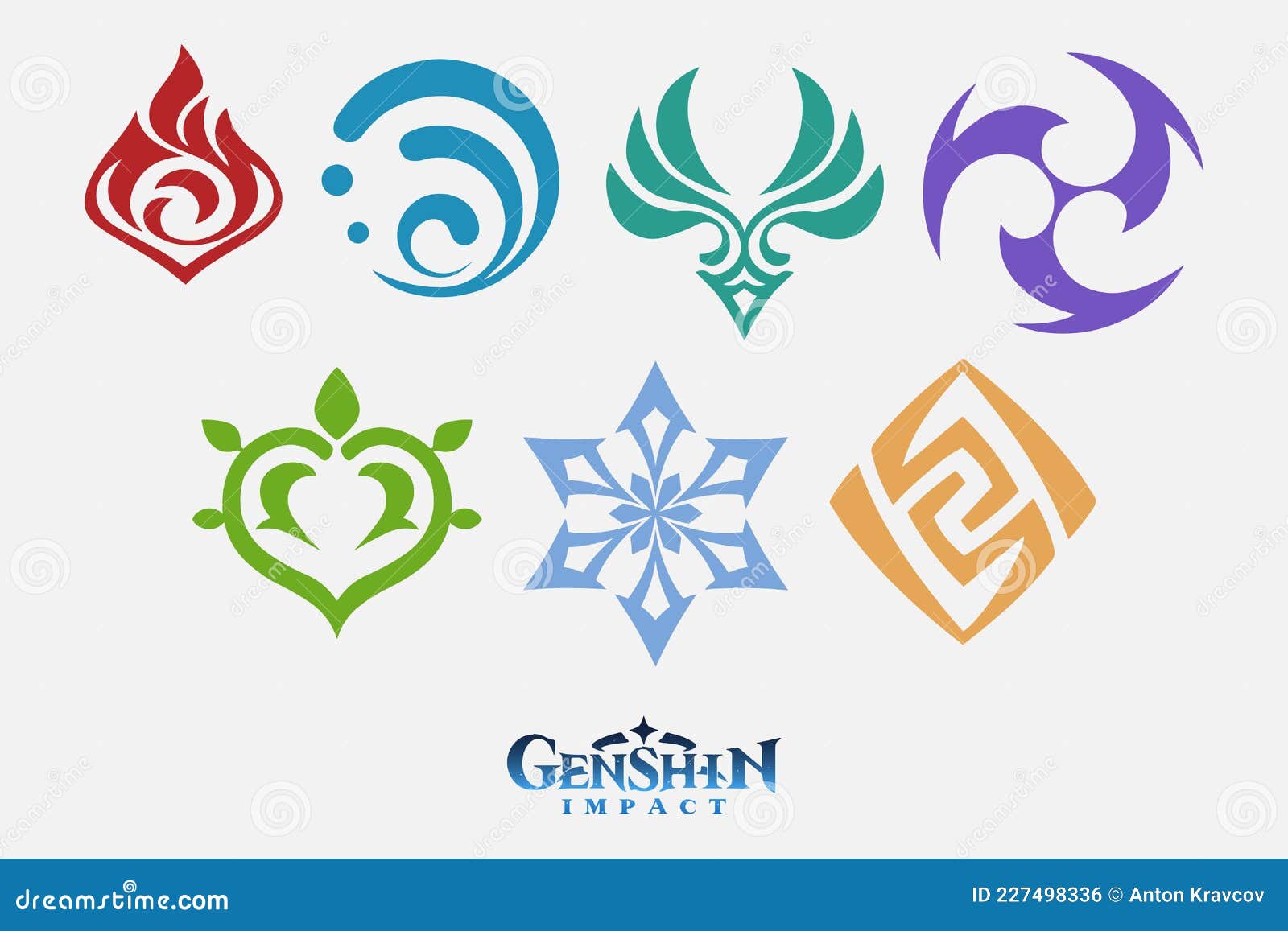 Genshin Impact Logo And Elements Icons Set. Vector Illustration ...