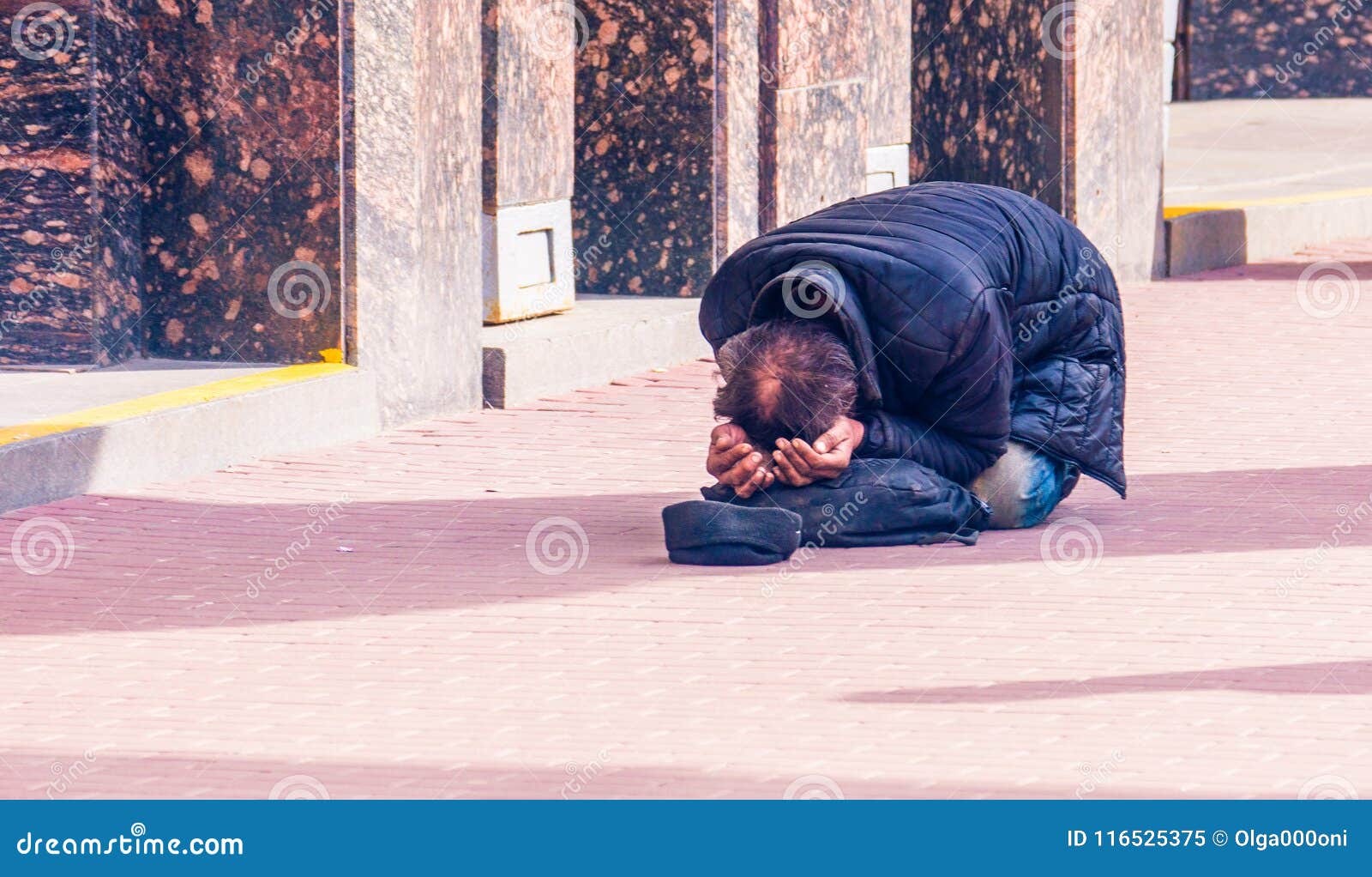 Homeless Vagabond Man Begging People To Donate Some Money Editorial Image - Image of male,