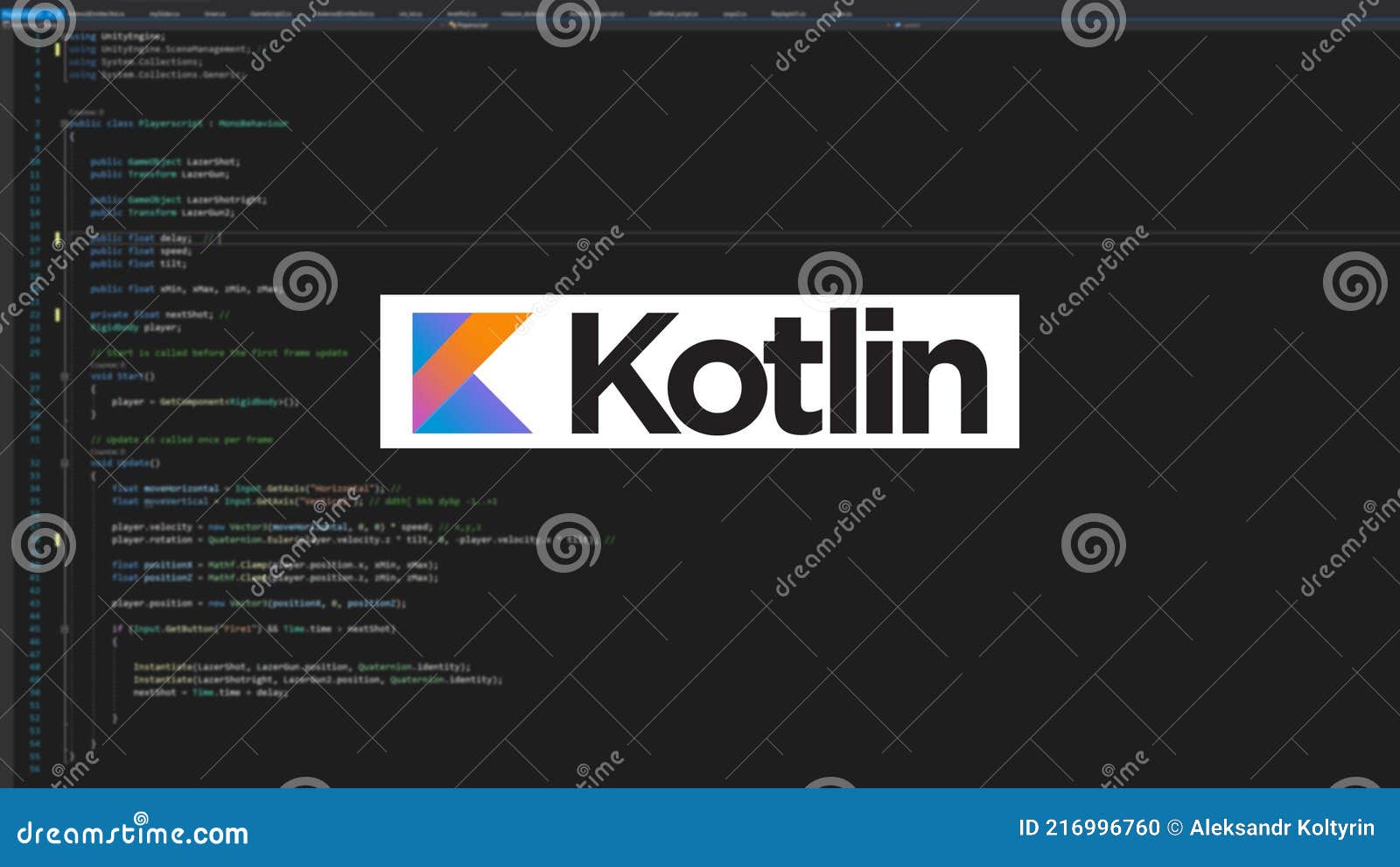 Kotlin code and programming language concept colored chalk pieces on a