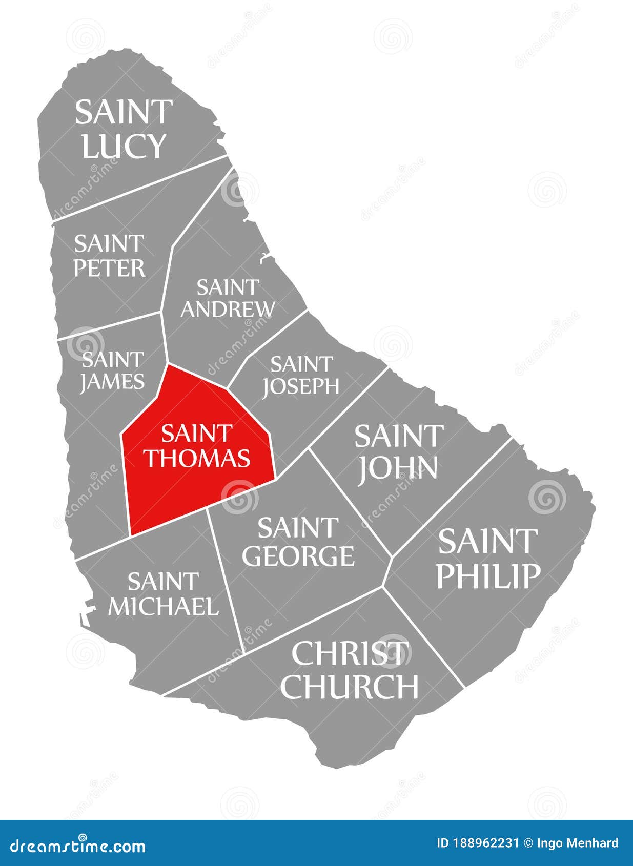 Saint Thomas Red Highlighted in Map of Barbados Stock Illustration